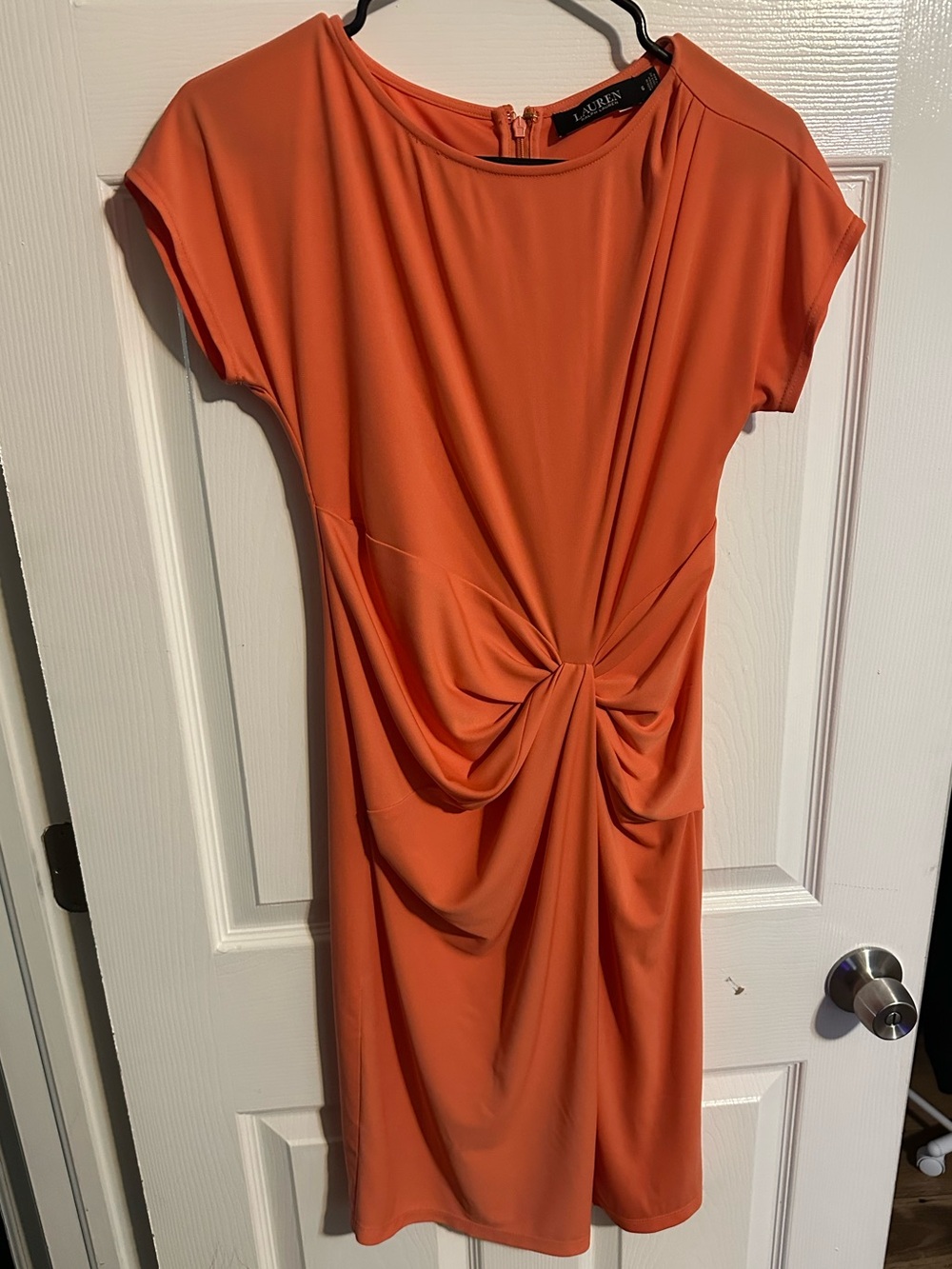 Ralph Lauren Orange Knot-Detail Cap Sleeve Dress